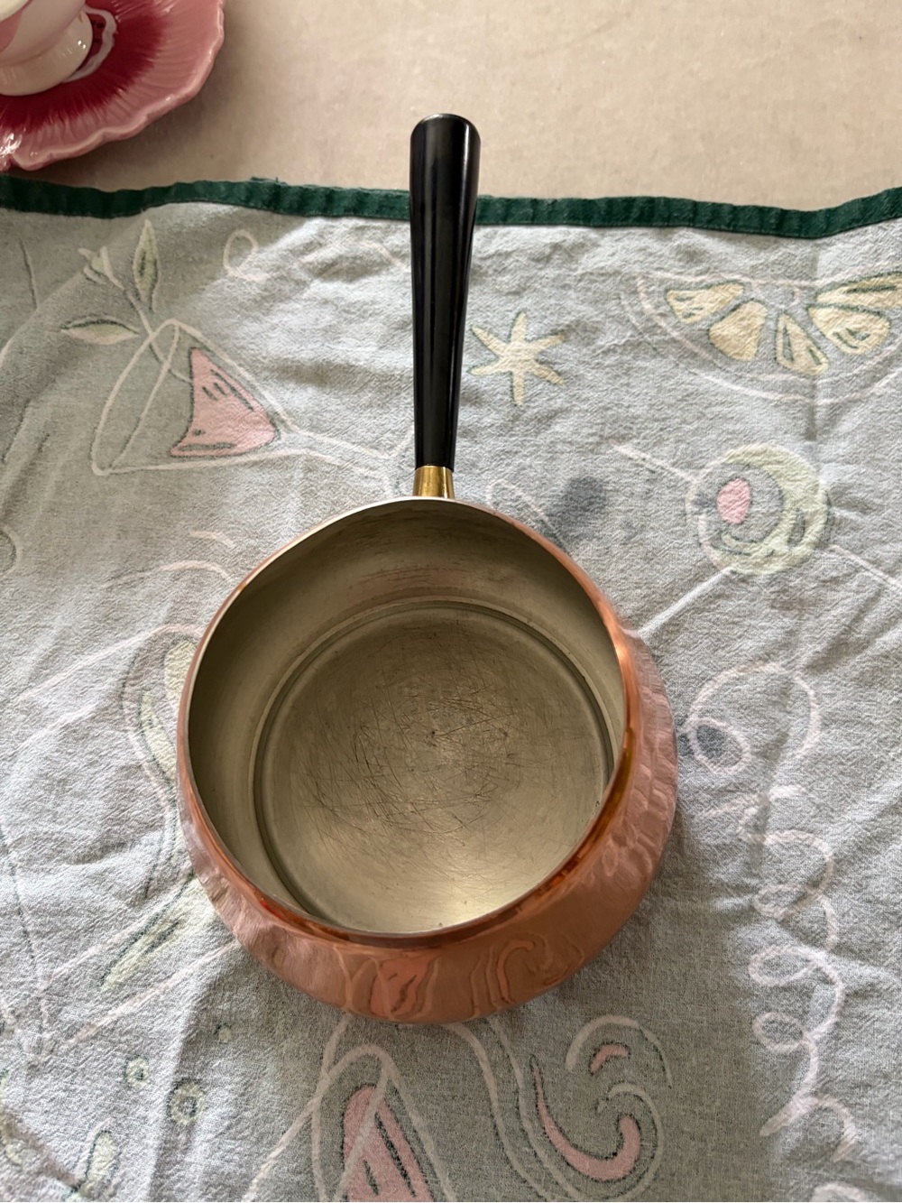 Vintage Copper Saucepan with Black Handle - Versatile Kitchen Pan small dent